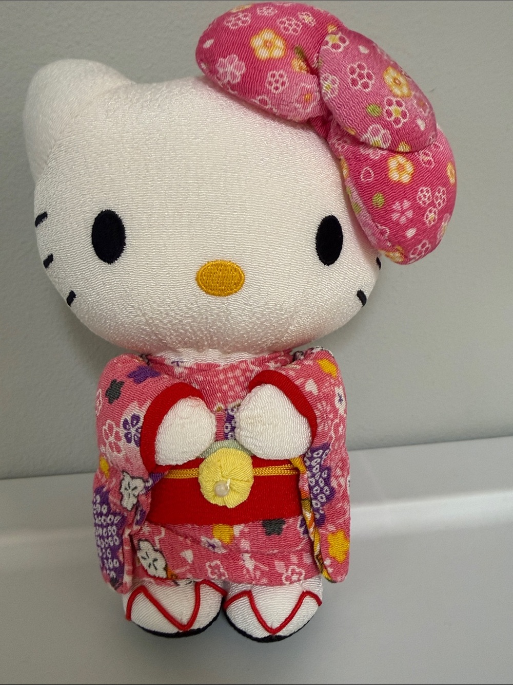 Sanrio Hello Kitty Pink Floral Kimono Doll with Yellow Flower